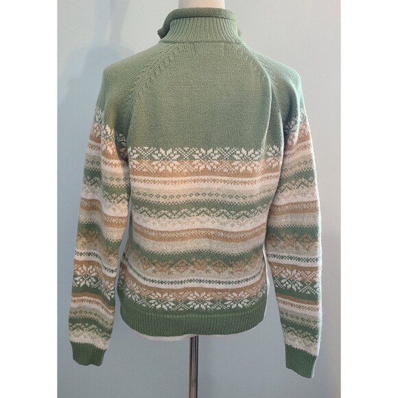 Woolrich 100% Lambs Wool Fair Isle Snowflake Nordic 1/4 Zip Sweater Sage Green S - Picture 2 of 12